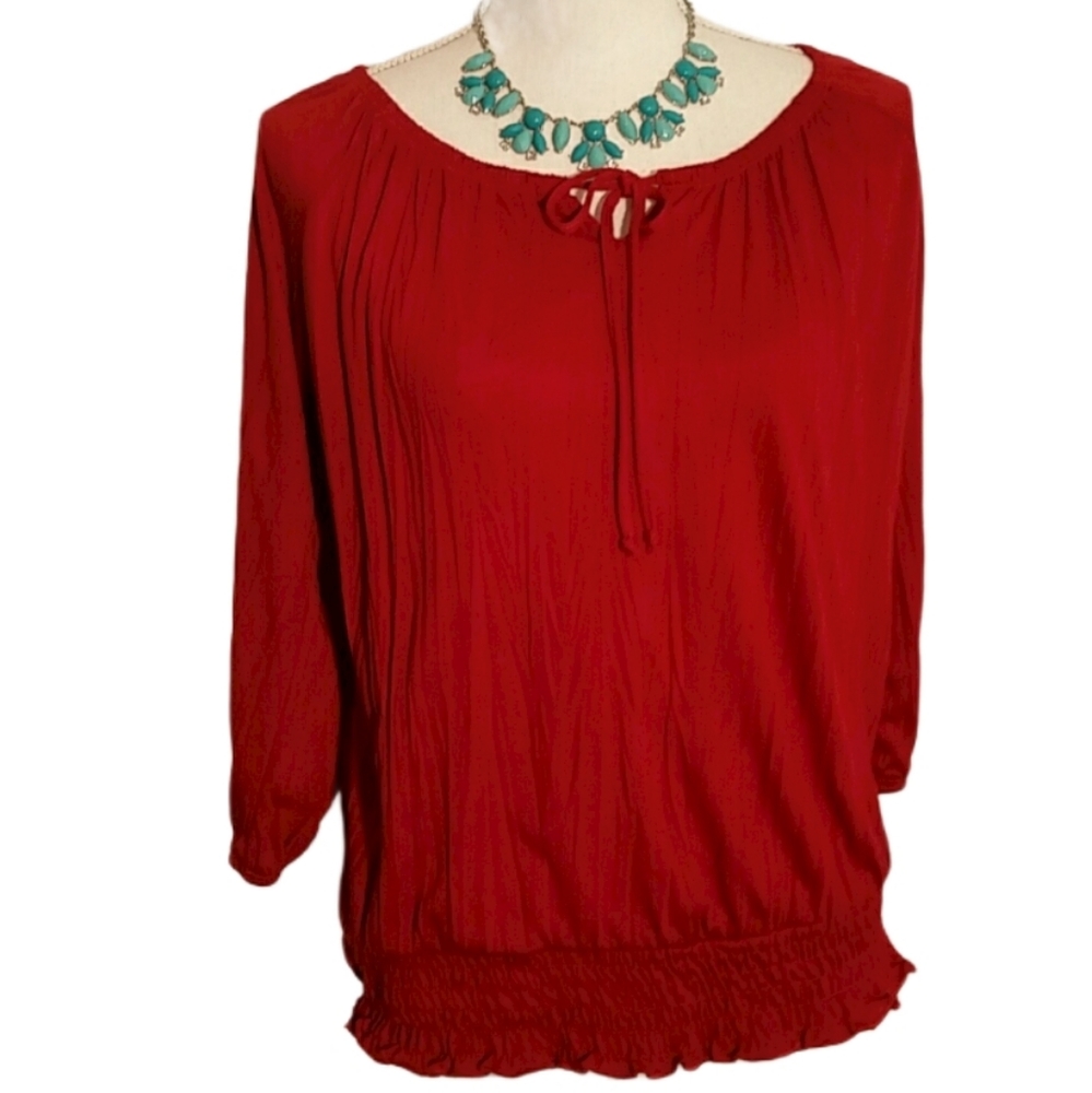 NORDSTROM French Laundry Red Boho Festival 3/4 Sleeve Top EUC sz L